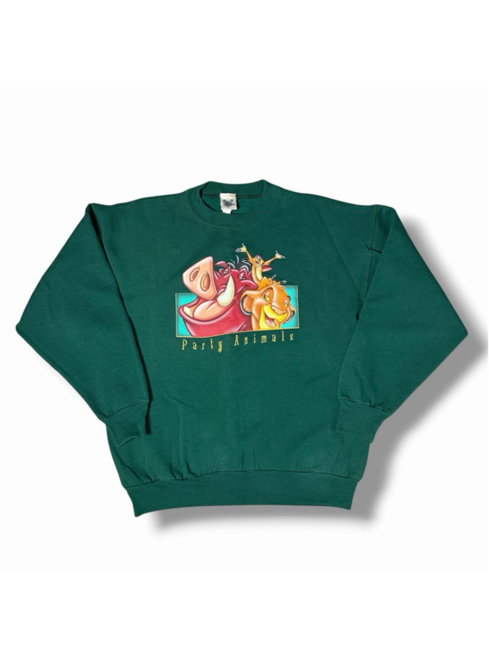 Disney VTG USA Lion King Green Crewneck LG DBL SIDED Party Animals Simba Pumba - Picture 1 of 7